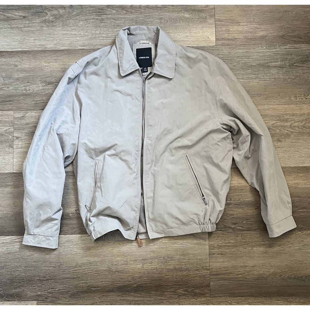London Fog Men's LT Large Tall Beige Lightweight Harrington Zip Jacket Mesh Line